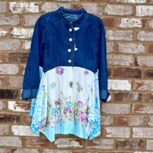 Up-cycled Denim with Flowers Art Jacket