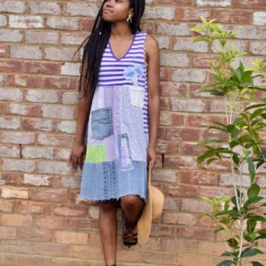 Upcycled Patchwork style - S-M clothing, Purple stripe,