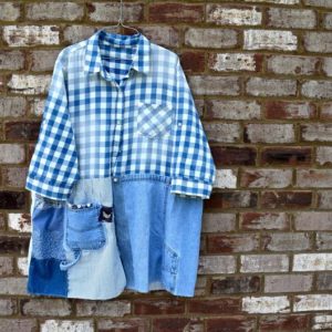 Upcycled Blue Check Patchwork Wearable Art Jacket
